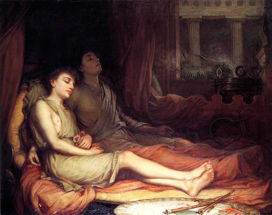 Pintura Sono e o seu meio-irmão Morte | John William Waterhouse